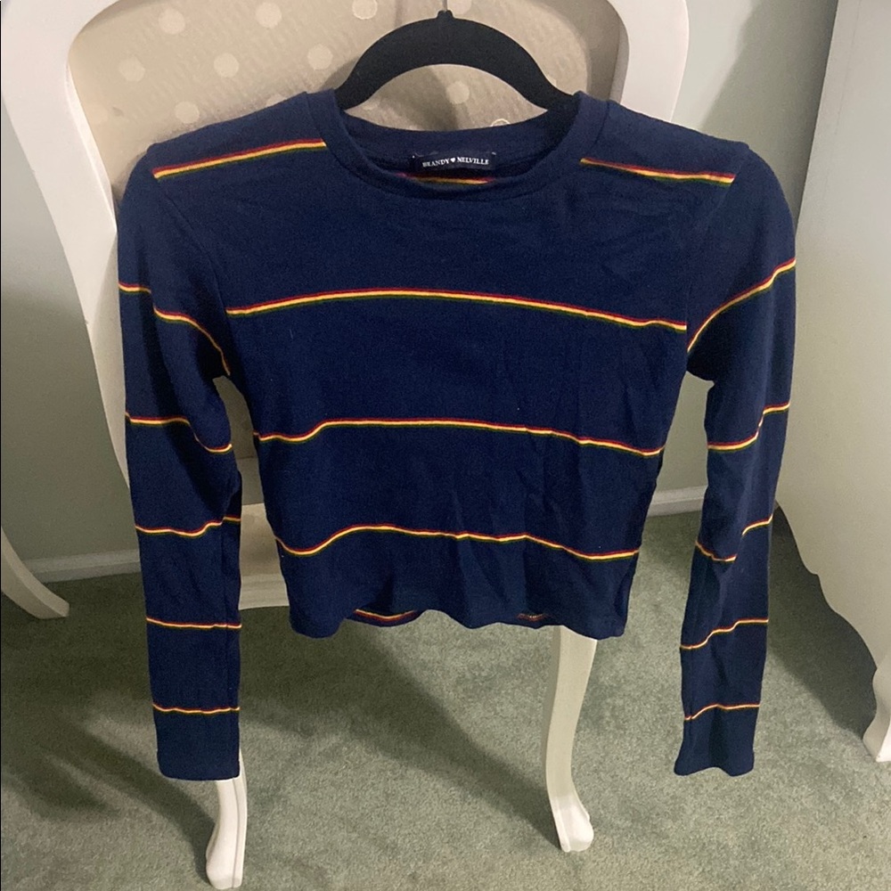 Brandy Melville Navy Top with Rainbow Stripes